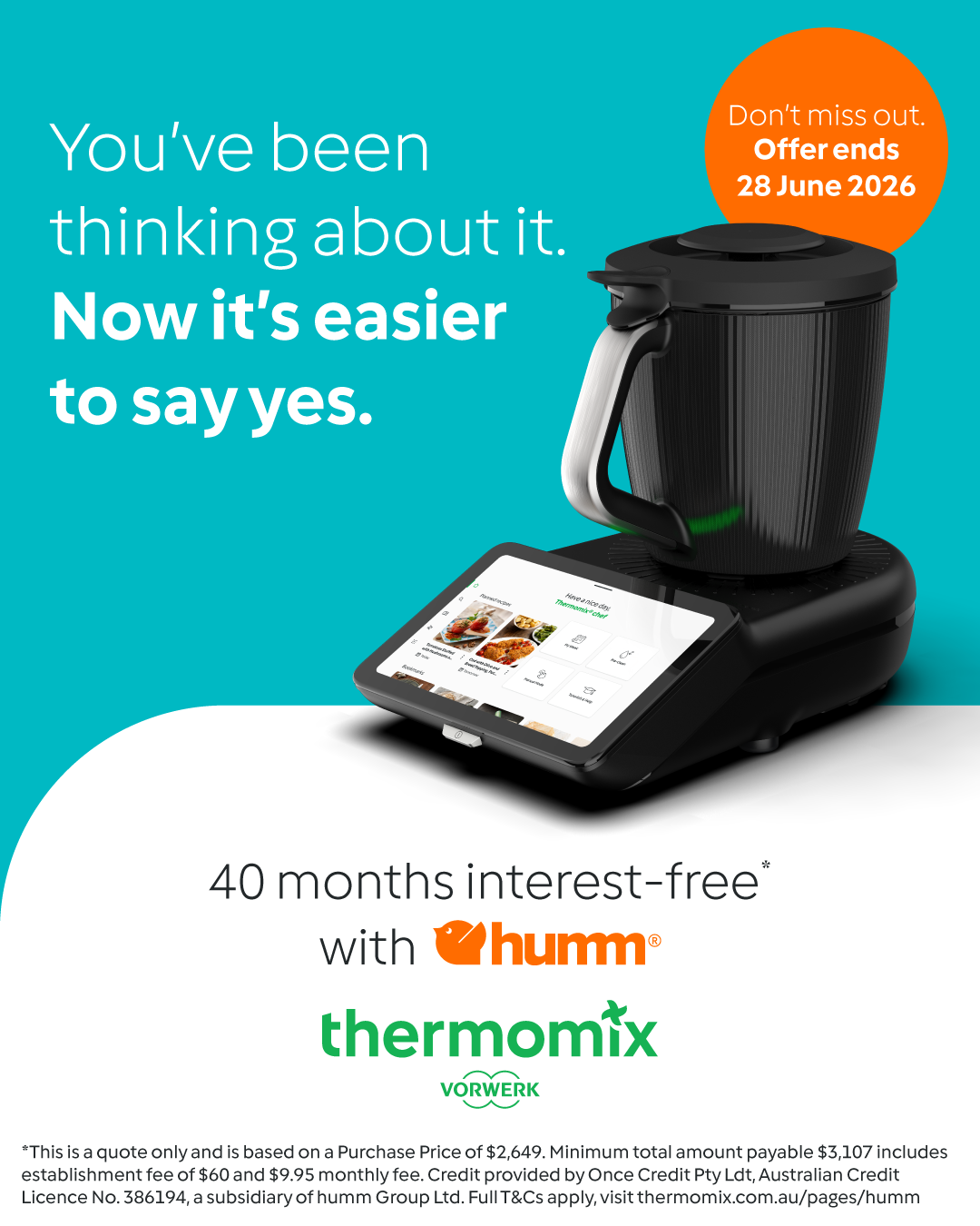 thermomix payment finance Humm interest free